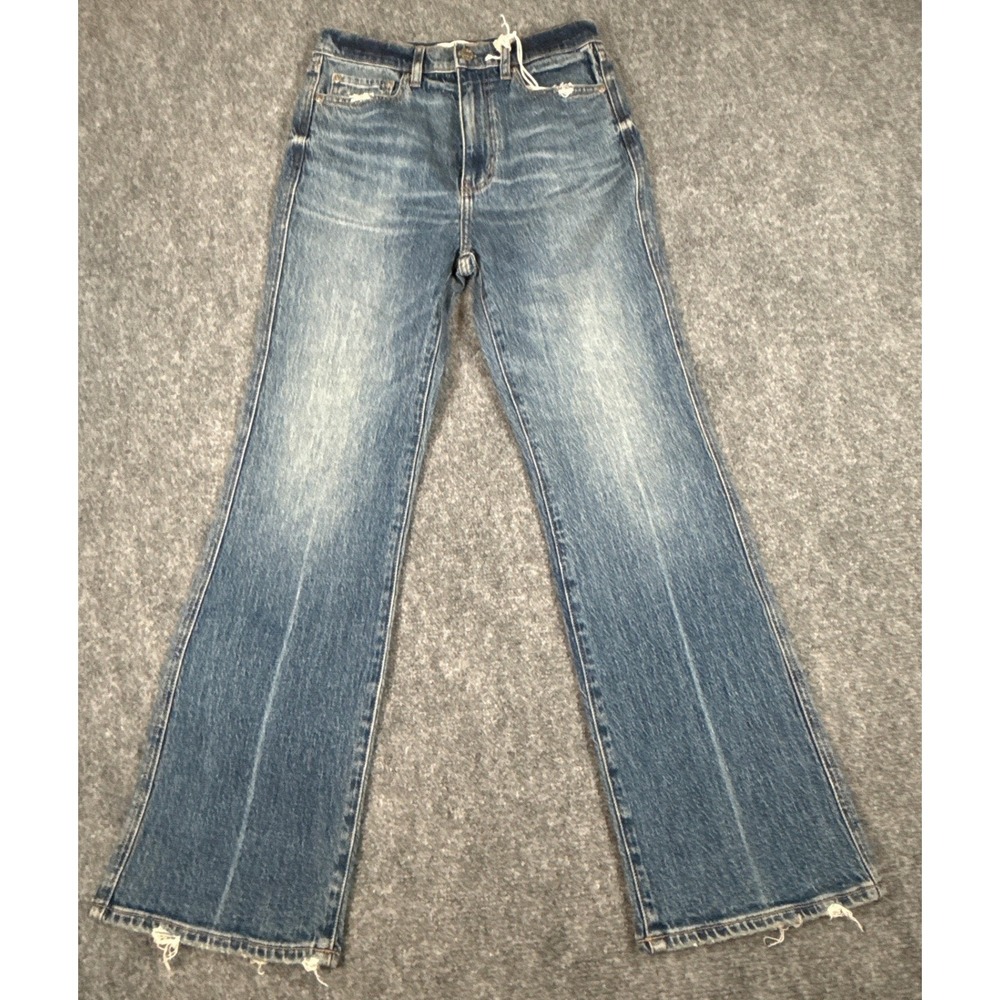 Daze Denim Troubadour High Rise Flare Jeans Blue Distressed Raw Hem Size 26 NWT